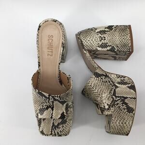 Schultz Aretha Platform Sandal Womens 9 B Snake Print White Black Chunky Baddie